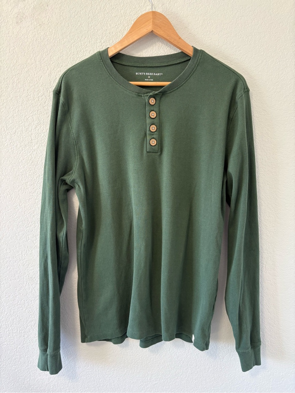 Burt’s Bees Baby Organic Cotton Henley Shirt Green Long Sleeve Thermal Medium